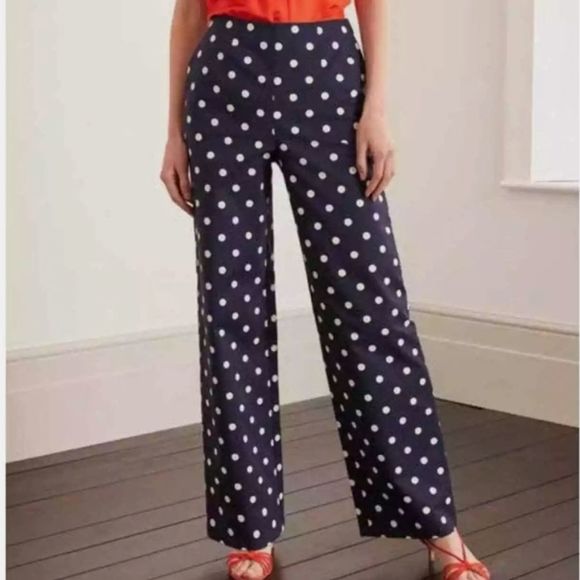 Boden Pants - Boden Sloan Wide Leg Navy Polka Dot Navy Pants NWT New Size 2